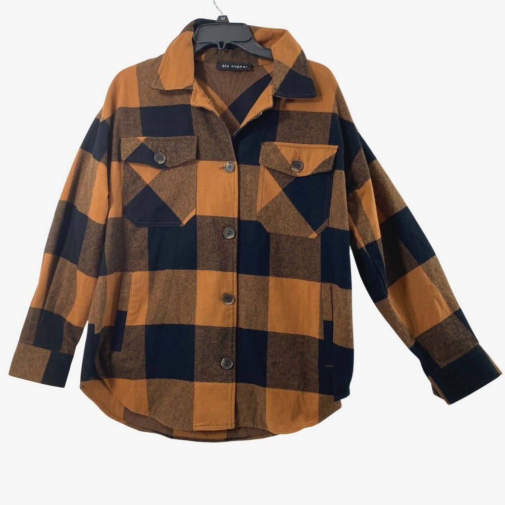 Blu Pepper Shacket Women Small Brown Black Buffalo Plaid Flannel Gorpcore Layer